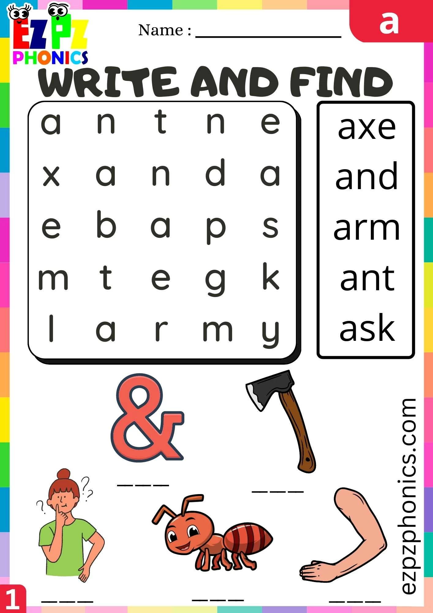 Letter a Write and Find Beginning Sounds Worksheet